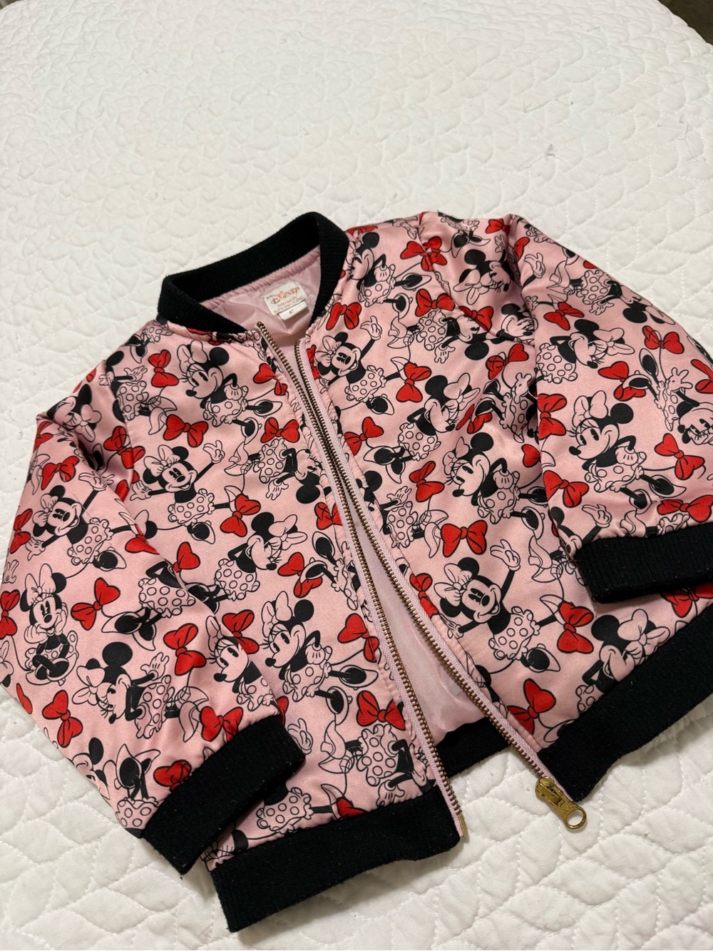 Disney Pink Minnie Mouse Jacket with Red Bows and Black Trim